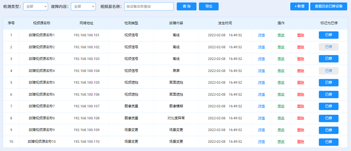 维修入库过程管理摄像头维修闭环管理故障解决进展自动跟踪
